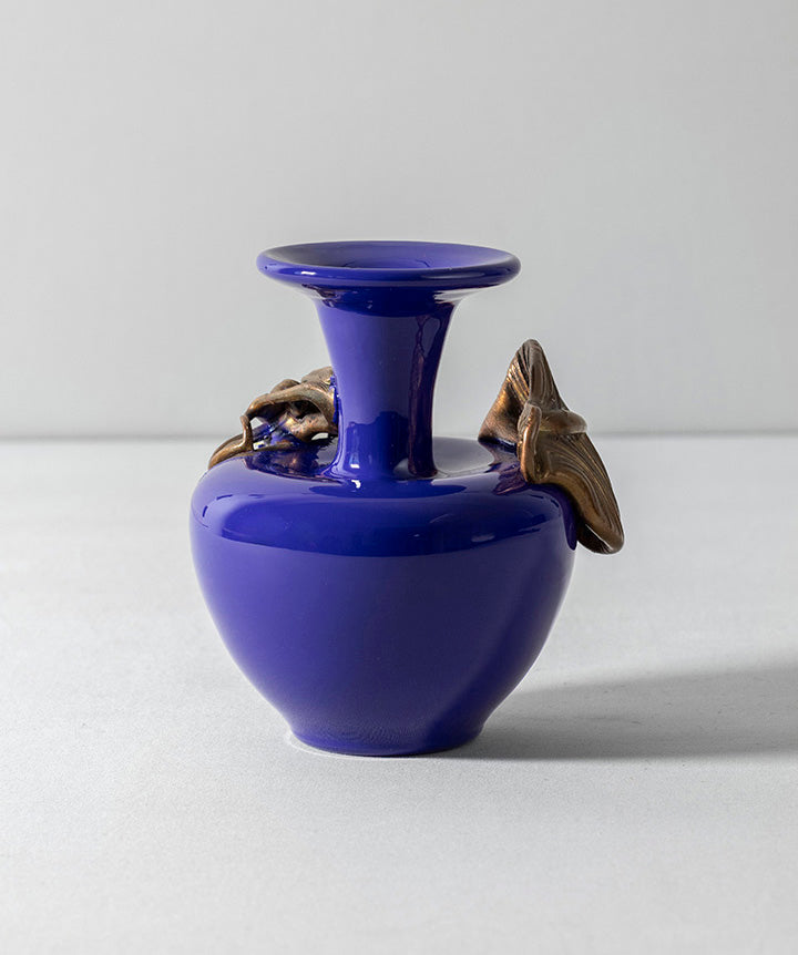 Wrapped In Copper | Hand blown glass vase with copper metal leaf overlay.