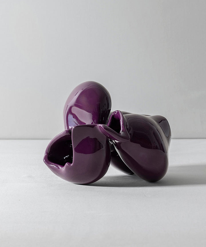 French Full Bodied | Terracotta vase with a bulbous silhouette coated in a custom high gloss urethane-based paint. 