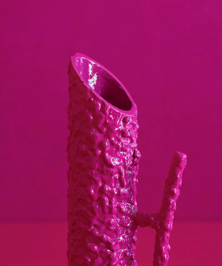 Liquid Iron Vases | Pair of cast iron and chrome brutalist vases coated in a custom high gloss urethane-based paint.